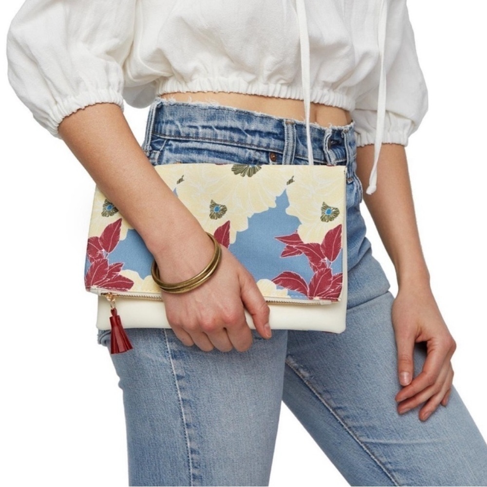 Rachel Pally | Spring | Floral | Cream & Blue |Reversible | Fold over Clutch